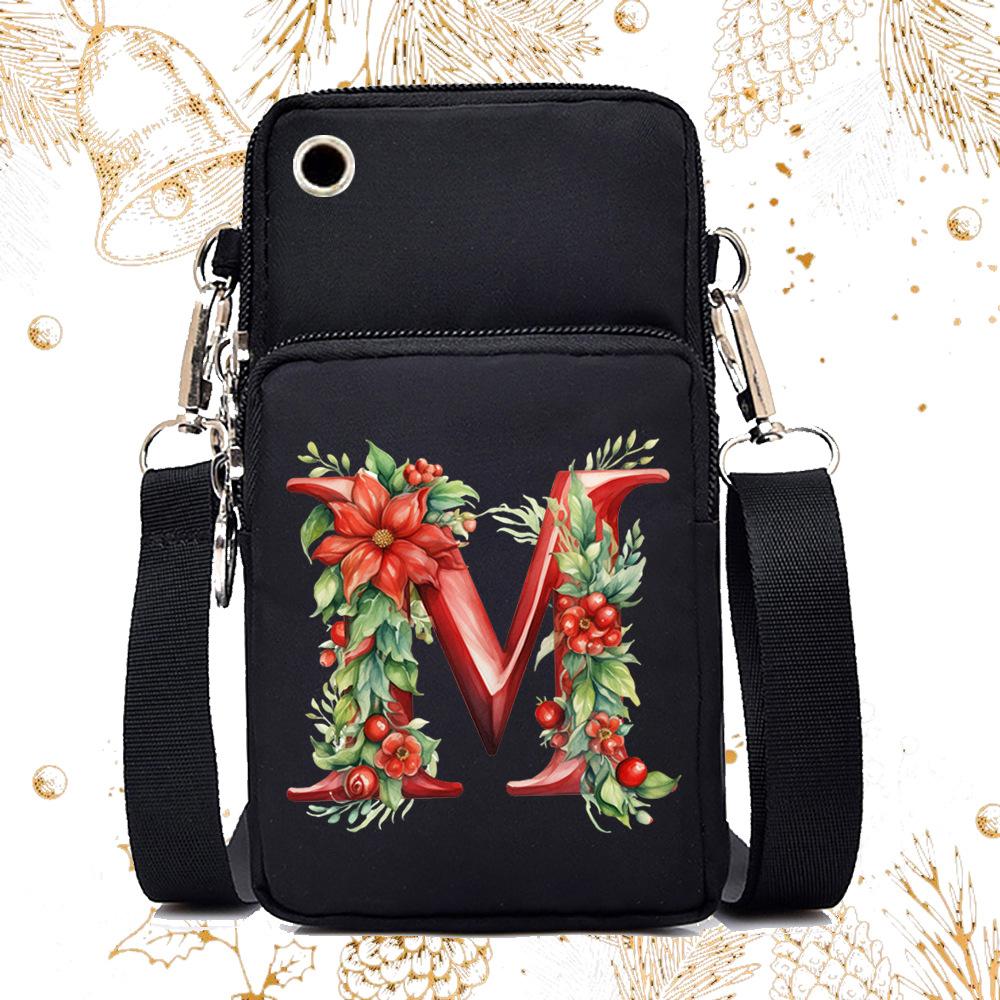 Creative 26 English floral letter printing trend messenger bag casual portable multi-function lightweight mobile phone bag