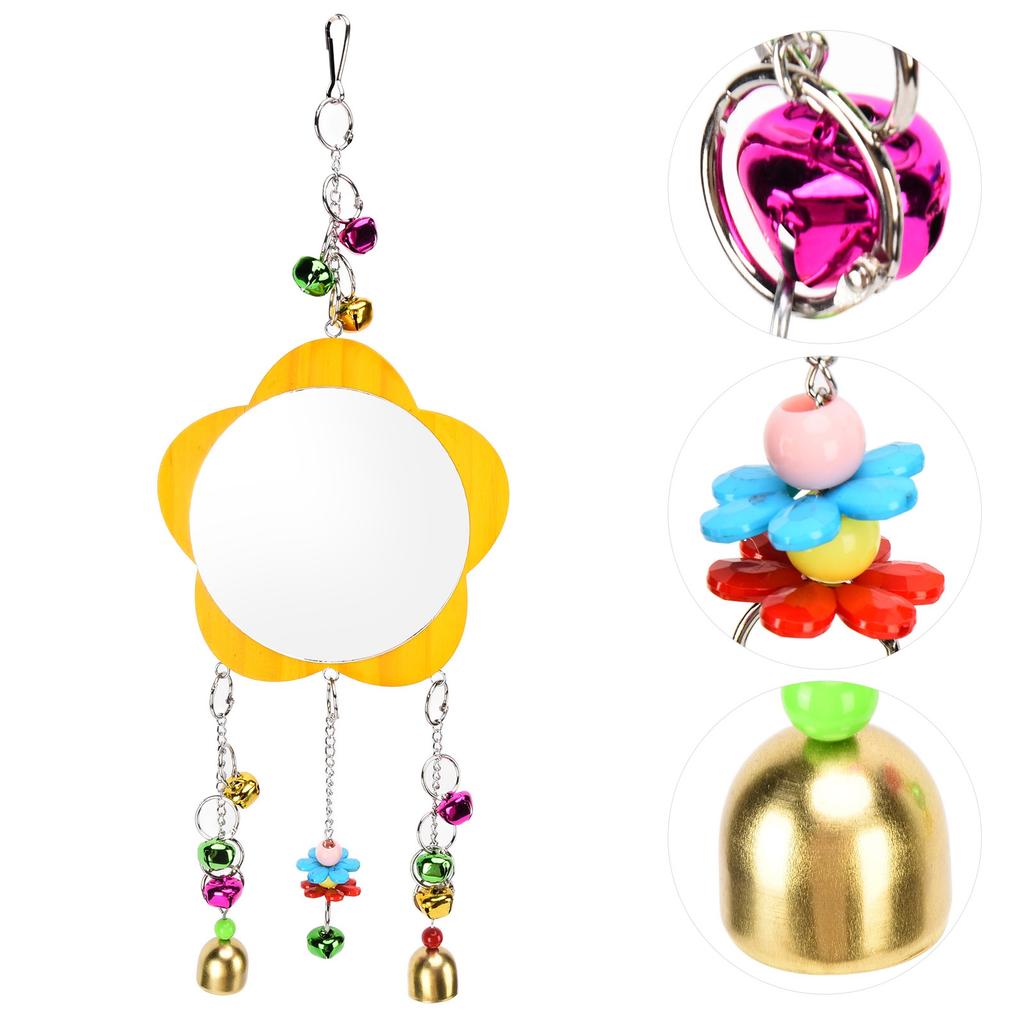 Chicken Mirror Toys Wood Chicken Hanging Mirror Toys with Bell for Chicken Stuff Parakeet Bird Playing