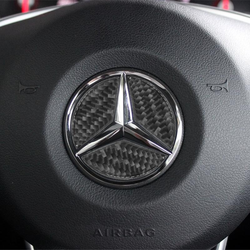 OLV5 Carbon Fiber Car Logo Steering Wheel Airbag Decal Trim Stickers Interior Accessory For Mercedes-Benz GLA CLA New C E Class 16-19