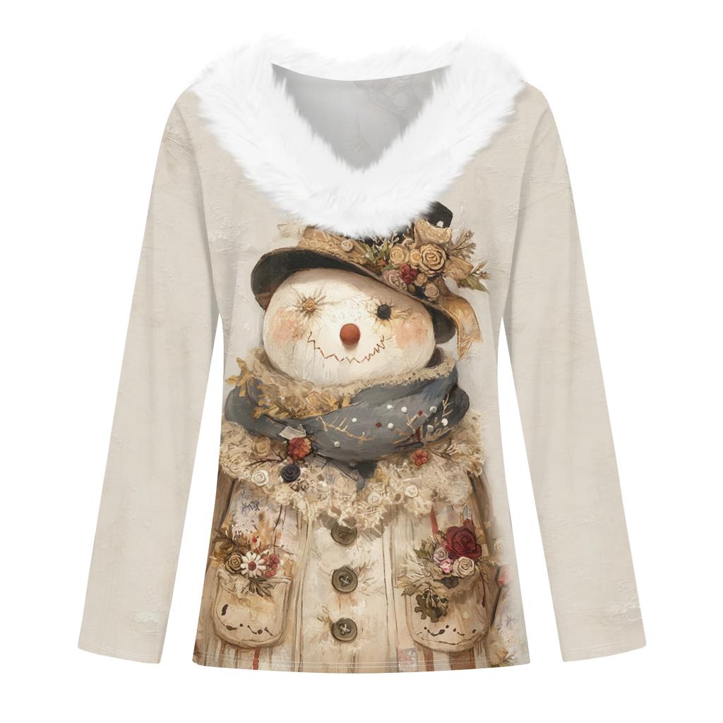 Long Sleeve Shirts For Women Cute Tops Christmas Prints Tees Blouses Casual Plus Size Basic Tops Pullover