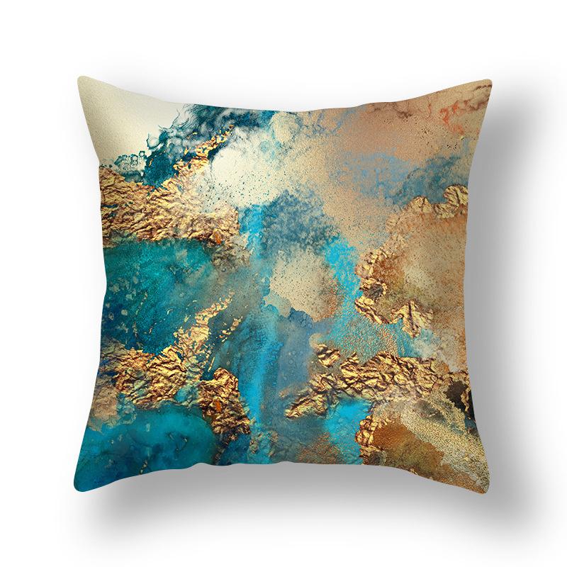 45x45cm Nordic Ins Abstract Gold Blue Marble Print Cushion Cover Sofa Office Seat Lumbar Pillow Cover Home Decoration