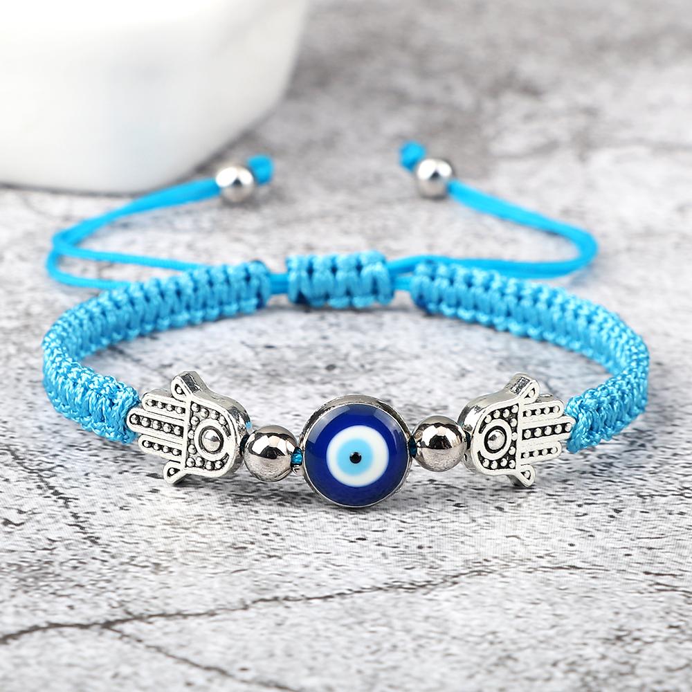Hand of Fatima Pendant Bracelet Turkish Blue Evil Eye Lucky Red Braided Rope Handmade Adjustable Couple Jewelry For Women Men