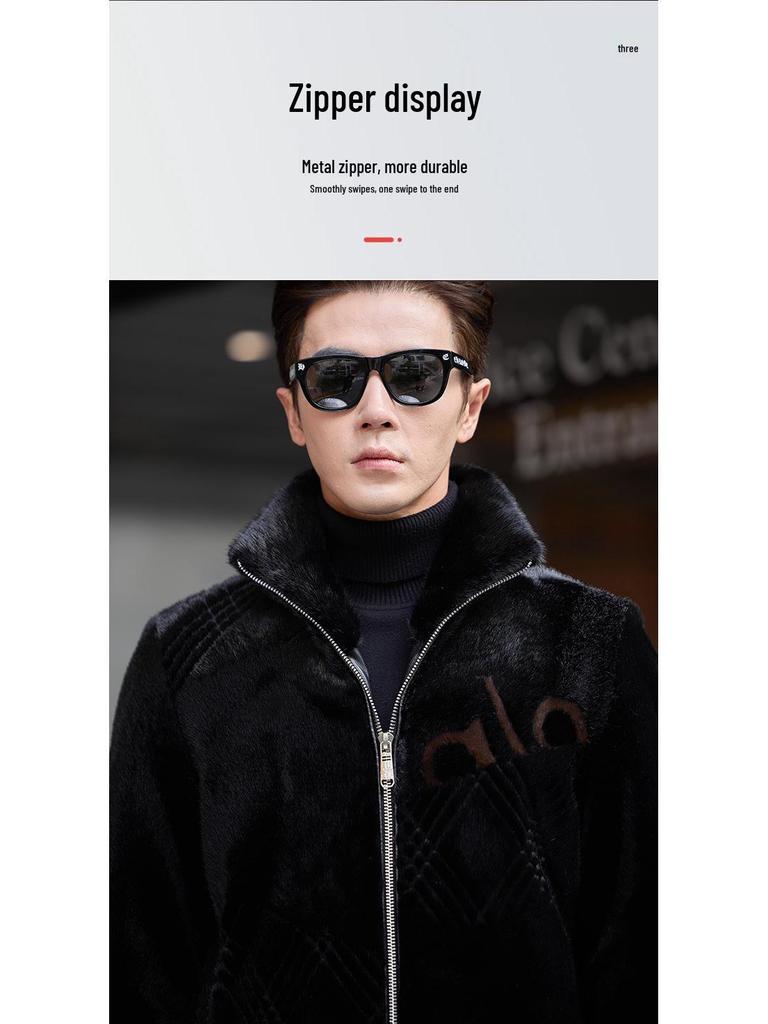 Men's Winter Stand Collar Faux Mink Velvet Leather Jacket - Casual Trendy Haining Thick Coat