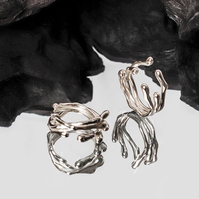 Luxurious 925 Sterling Silver Dark Minimalist Adjustable Ring For Fashion Unisex