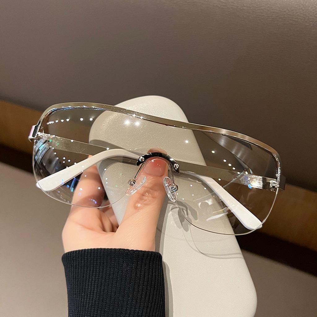 Oversized Sunglasses Lightweight Bronze Metal Frame Shades Unisex Sunglasses Trendy Half Rimless Sunglasses For Driving