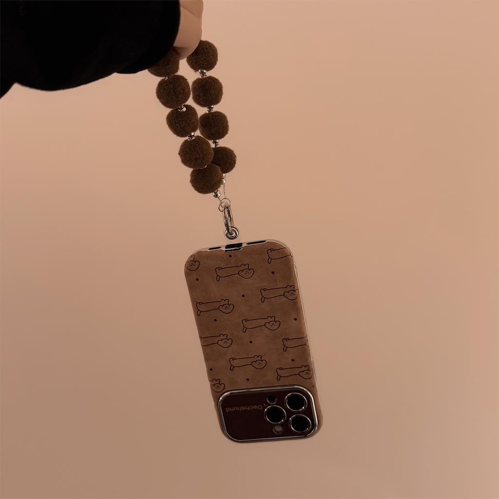 Funny Lines Puppy Velvet Cloth Suitable for Apple 15 Mobile Phone Case Iphone16promax Lanyard Full Cover Soft