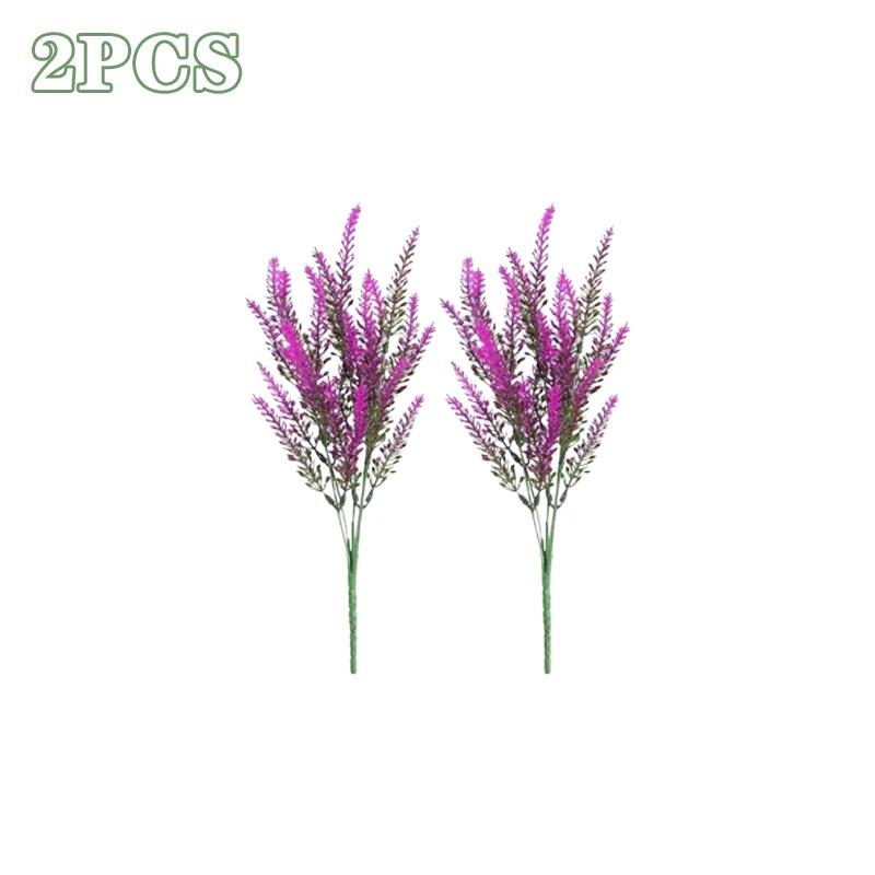 2-16PCS 5 Prong Lavender Artificial Flowers UV Resistant Fake Plant for Outdoor Garden Decor Faux Plastic Flower Home Decoration