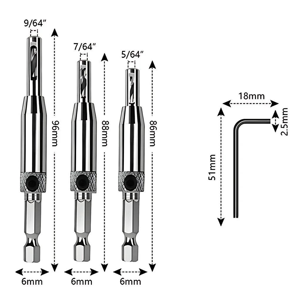 

Automatic Center Drill Bit Set Self Centering Hinge Tapper Core Pilot Hole Puncher Woodworking Tool Replacement for Cabinet Door