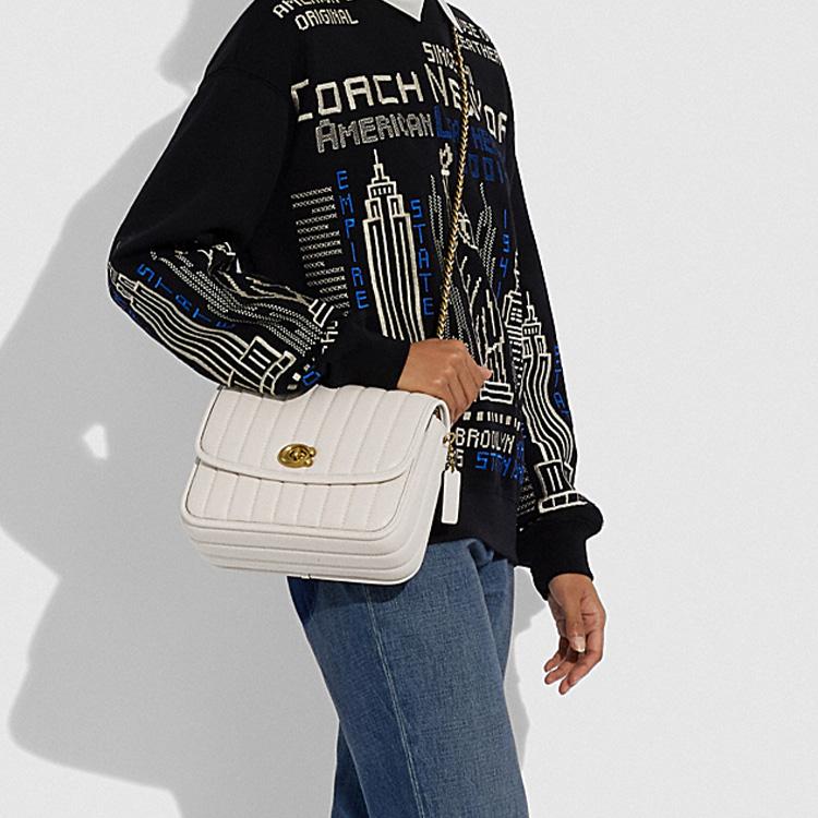 Coach Madison 23 Solid Color Striped Quilted Chain Shoulder Strap Napa Smooth Leather Small Crossbody Bag Women Bags Pink White 4684-B4HA