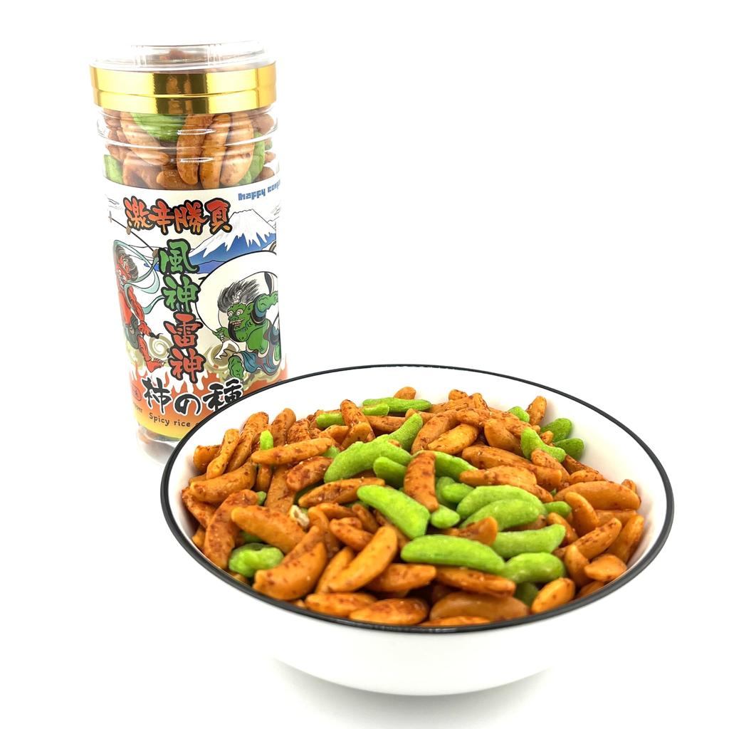 Happy Company Super Spicy Snacks Kakinotane Fujin Raijin 110g X 1 Set Spicy Piquant Chili Super Spicy Wasabi Super Spicy Kakinotane Chili Pepper a