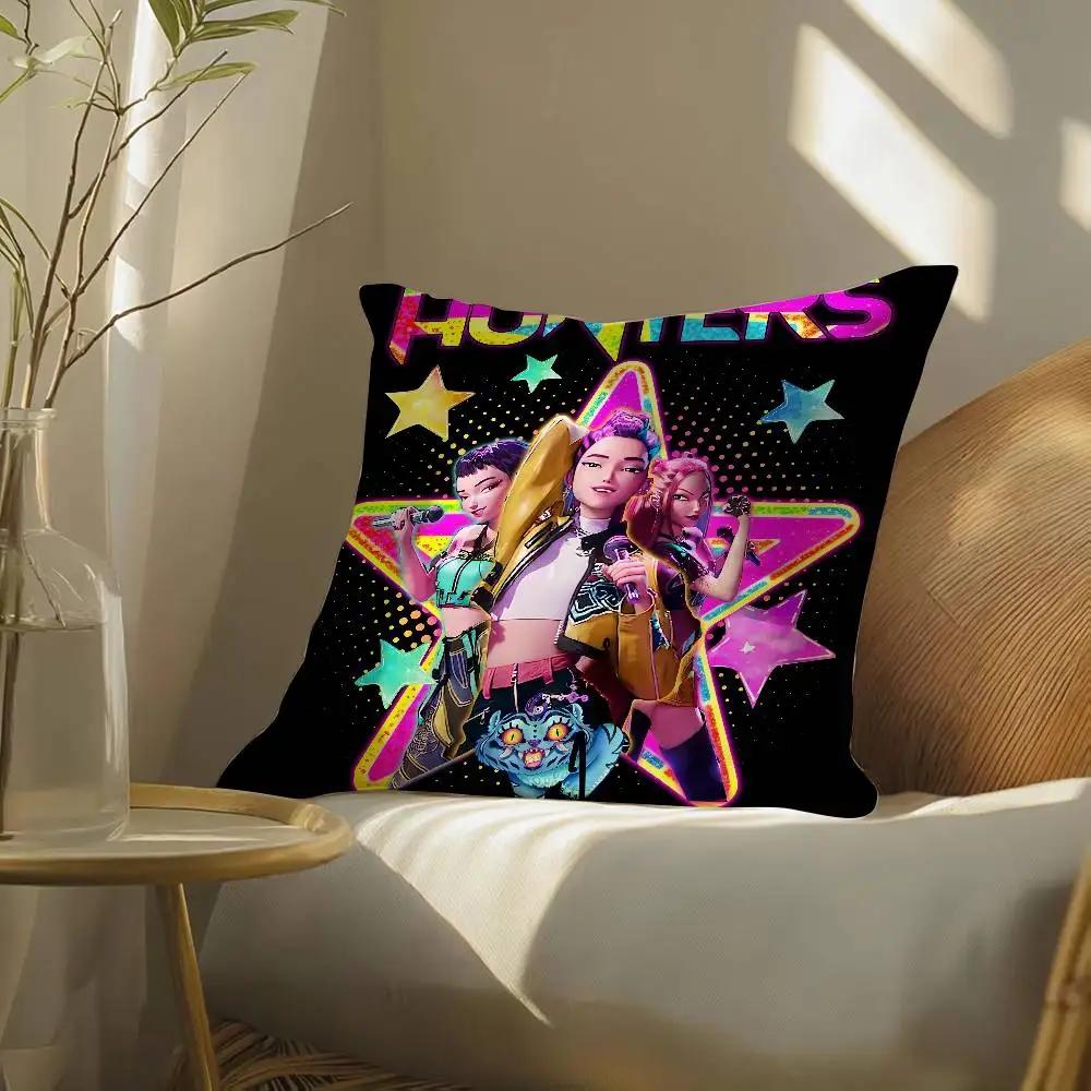 Pop-Cartoon K-Pop D-Demon Hunters Pillow Case Silky Elegant Comfort Sofa Bed  Invisible Zipper Beach Pillowcase