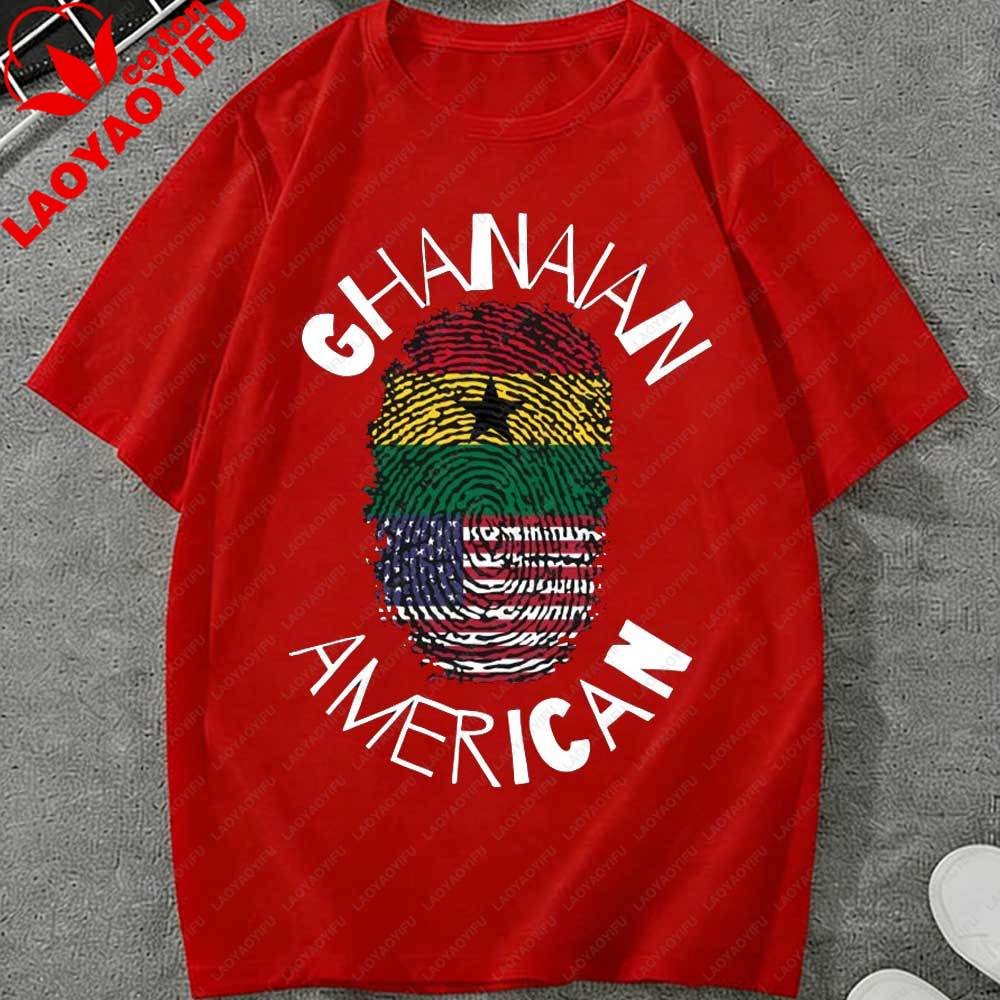 Juneteenth Ghanaian American Fingerprint Graphic TShirt Unisex Women USA Ghana Flag Heritage Pride Cotton Tops for Juneteenth Gift