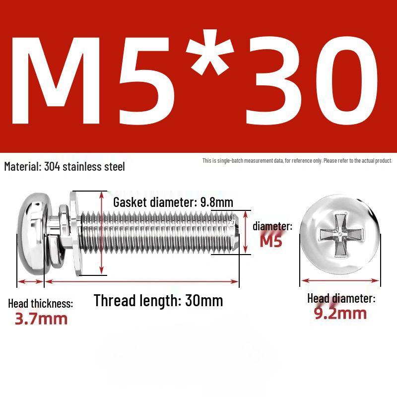 304 Stainless Steel Phillips Pan Head Combo Screw with Flat and Spring Washers