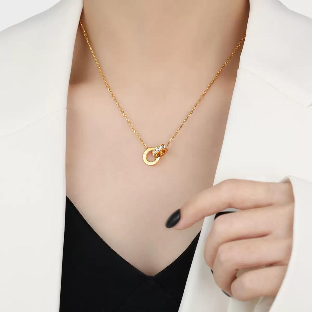Novirassine  Elegant Pendant Necklace Stainless Steel PVD Waterproof CZ Inlay for Women Anniversary Romantic Jewelry