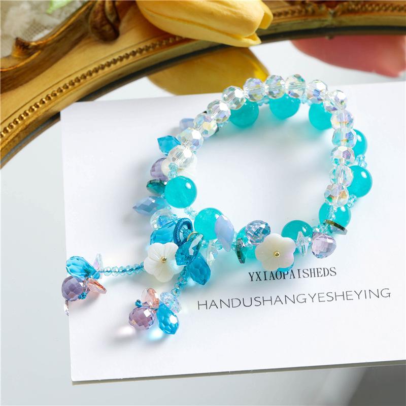 Color fresh crystal bracelet new niche design sense women's fashion pastoral double circle pearl jewelry