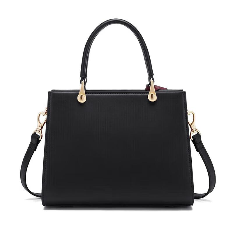 Cnoles Damen-Handtasche, Rindsleder, Großes Fassungsvermögen, Umhängetasche, Schwarz