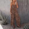 Tuta da donna con scollo a V, senza maniche, stampa leopardata, vestibilità larga, vita alta, streetwear, con tasche laterali