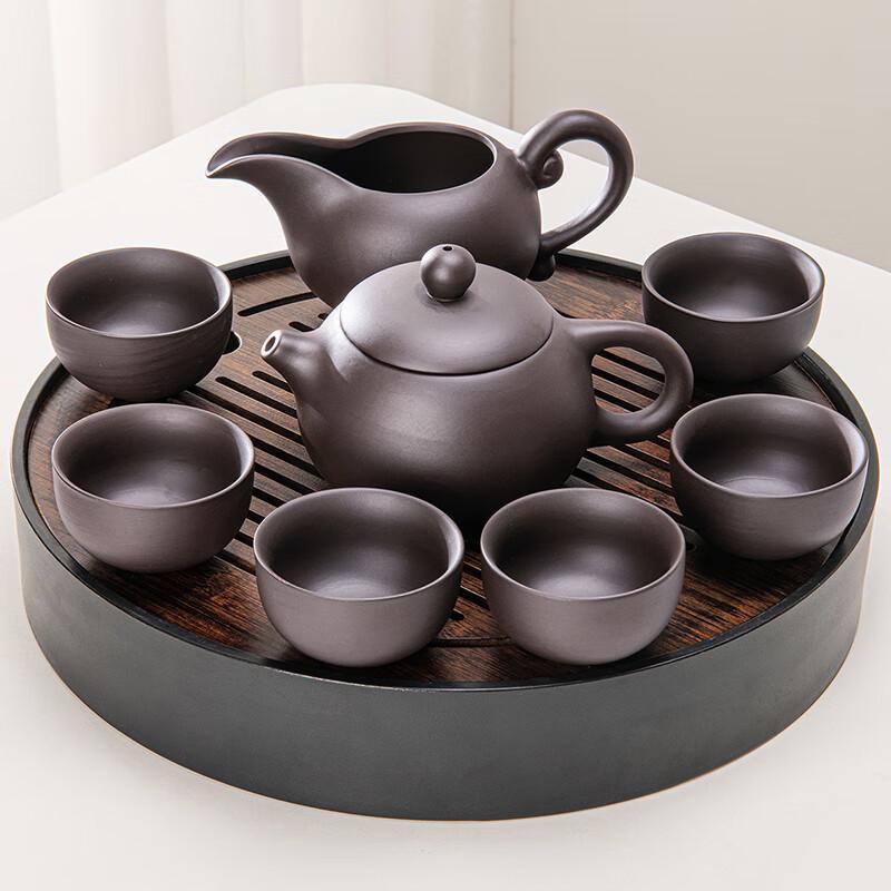Lainuo Black Zisha Xishi Tea Set with Walnut Tray