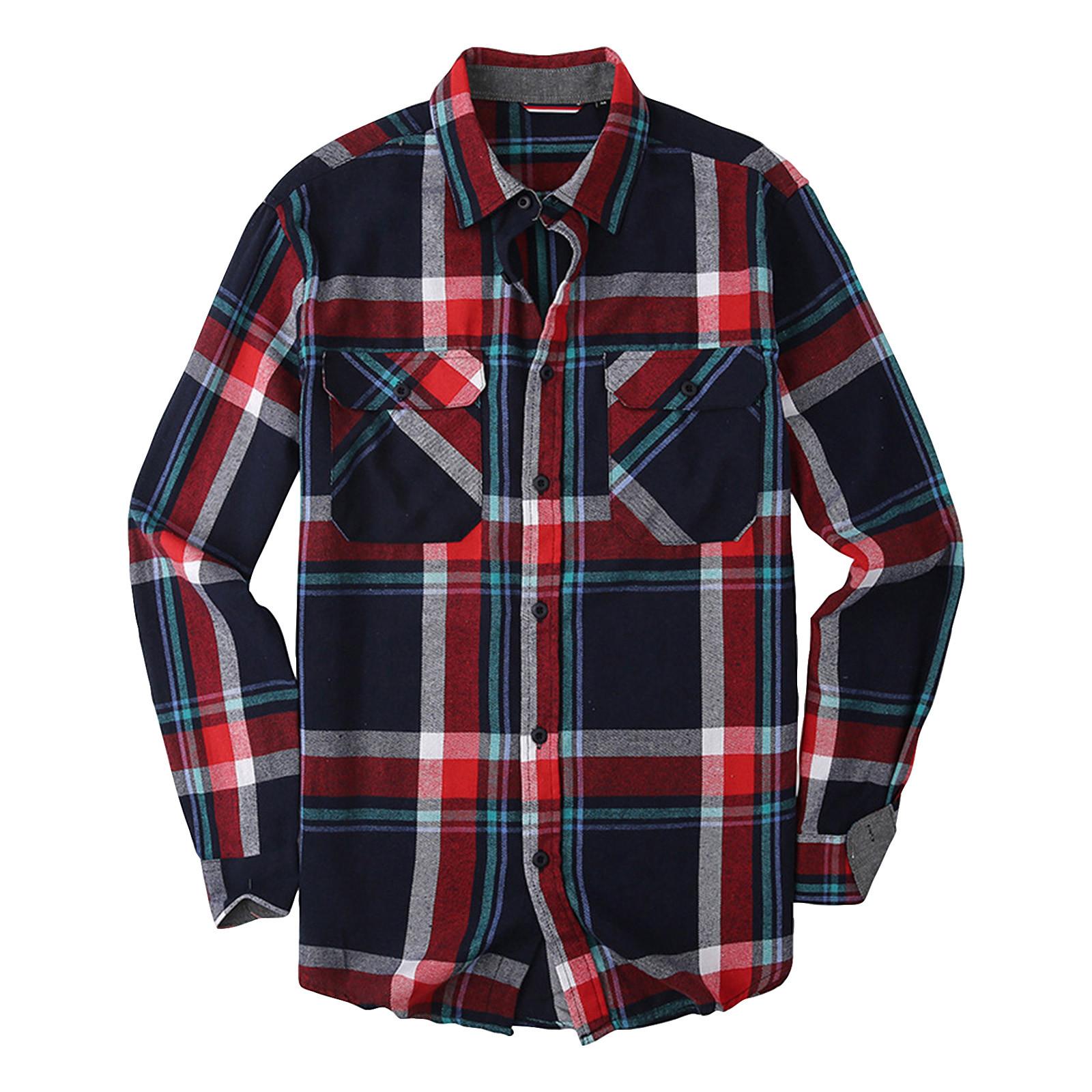 

Мужская повседневная модная клетчатая рубашка с длинным рукавом, мужская рубашка на пуговицах с карманом XL красный
