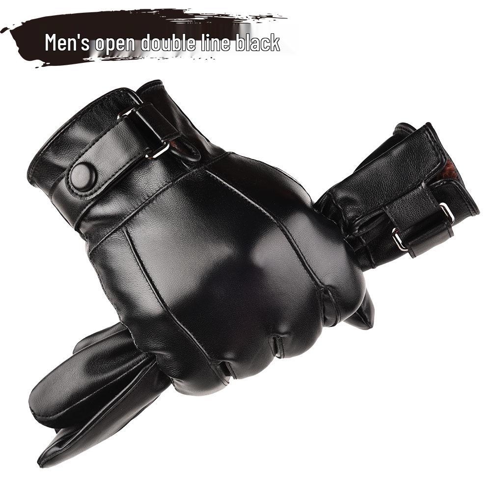 

Мужские зимние кожаные перчатки с сенсорным экраном и боковым разрезом, двумя белыми полосками, теплые, водонепроницаемые, идеально подходят для вождения и езды на велосипеде. One size