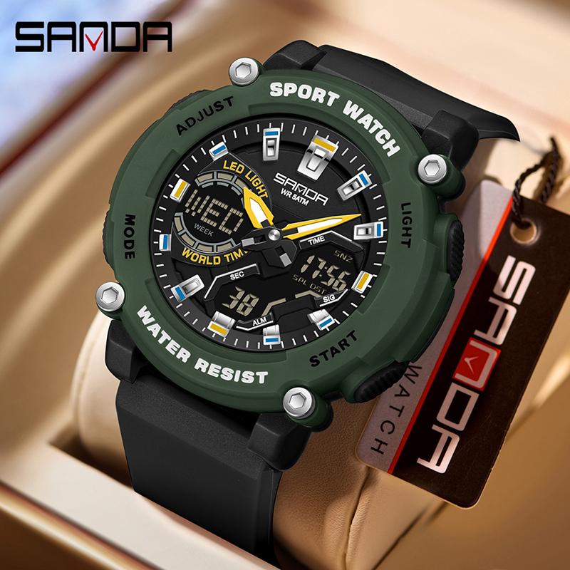 Dual Display Sports Student Watch Men's 5ATM Waterproof Night Light Seismic and Drop resistant Electronic Watch