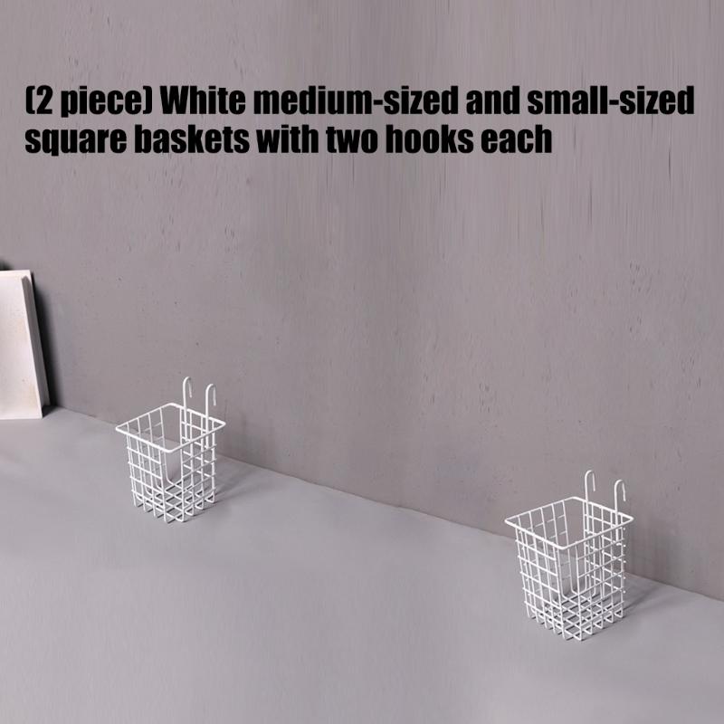 Pack of 2 White Iron Wire Storage Baskets With Double Hook For Versatile Home Organization In Kitchen Bathroom Office