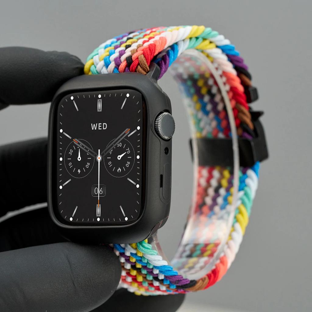 Silicone Case+Braided Strap For Apple Watch Bands 46mm 49mm 44mm 42mm 41mm 40mm 38mm SE 10 9 6 5 Ultra 2 Nylon Correa Strap