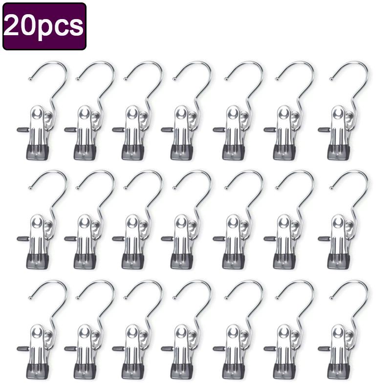 10/20pcs Stainless Steel Clothespins Laundry Clothes Pegs Hook Portable Hanging Clothes Clip Wardrobe Clothes Organizer Hanger