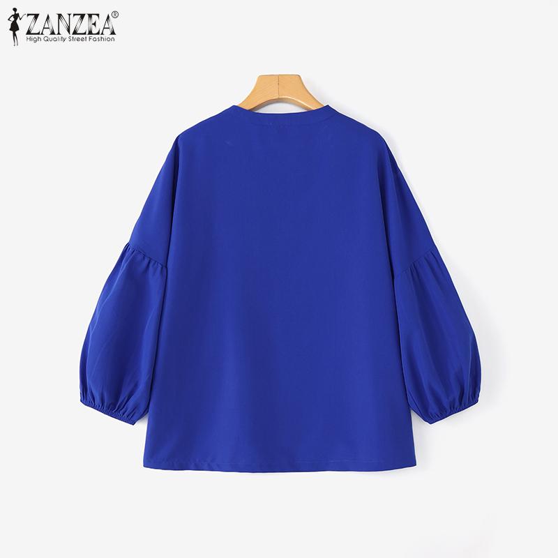 ZANZEA Women Casual V-Neck Solid Color Loose 3/4 Sleeve Blouse