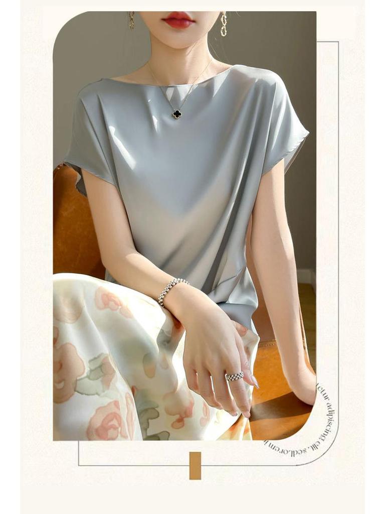 Cross2025 Women's One-Shoulder Ice Silk Summer T-Shirt