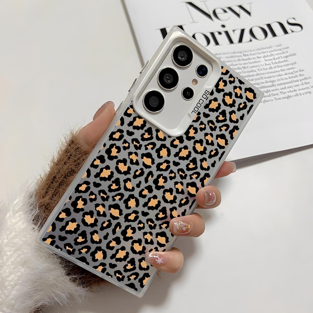 INS Leopard Print Phone Case For Samsung Galaxy S25 Edge S24 S23 S22 S21 S20 Ultra Funda Silicone Silver Cover
