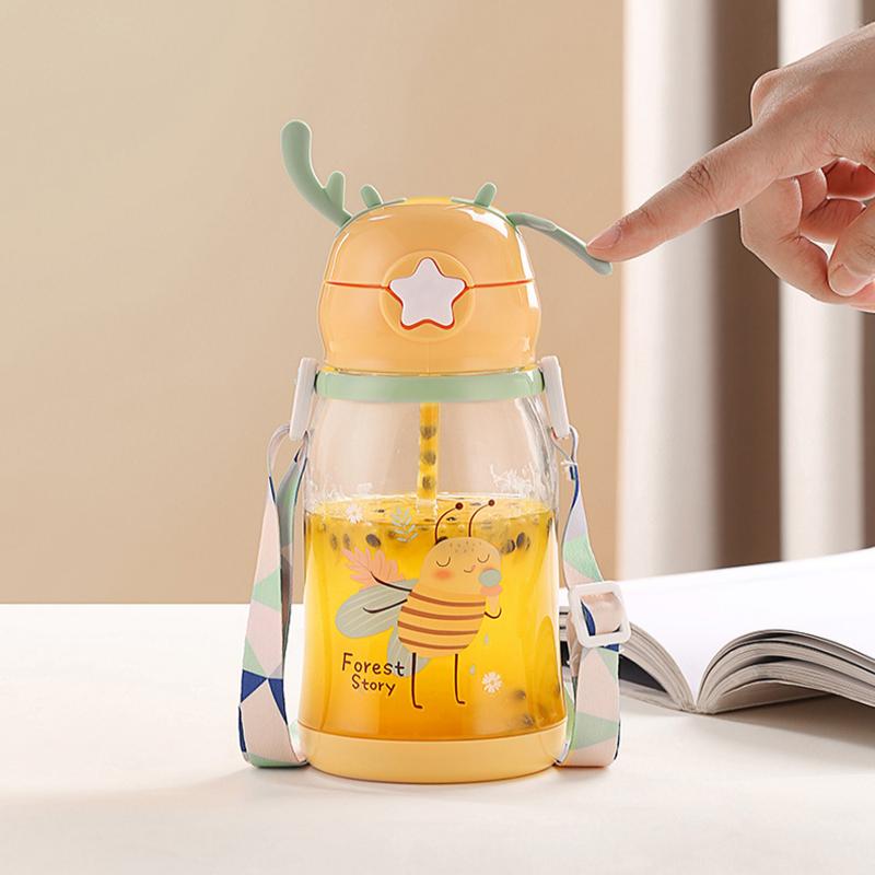 Kids Water Bottles With Straw Childrens Cup Leakproof Kids Water Sippy Cup Antler Creative Cartoon Baby Feeding Cups For Outdoor Use