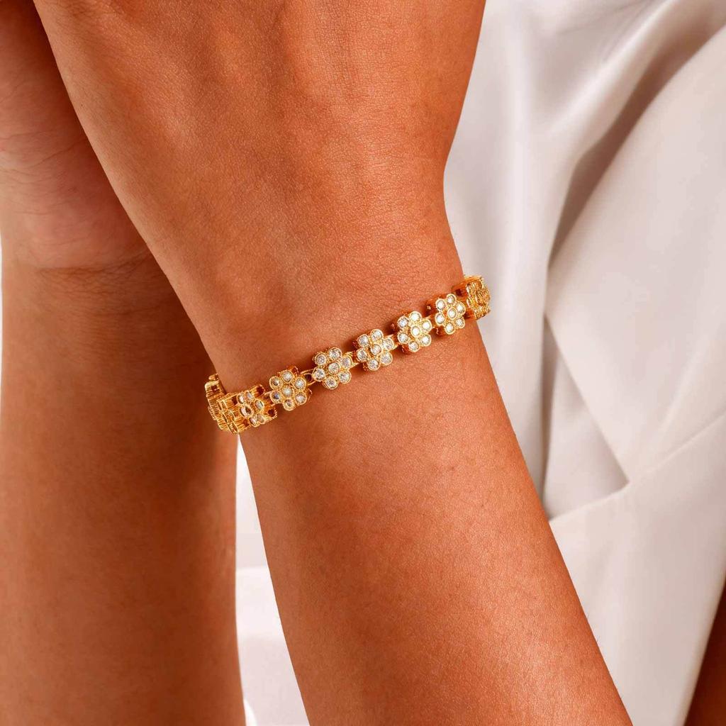 Tennis Bracelet for Women, Rhinestone 18K Gold Plated Iced Out Cubic Zirconia Link Fashion Stackable Bangles Jewelry