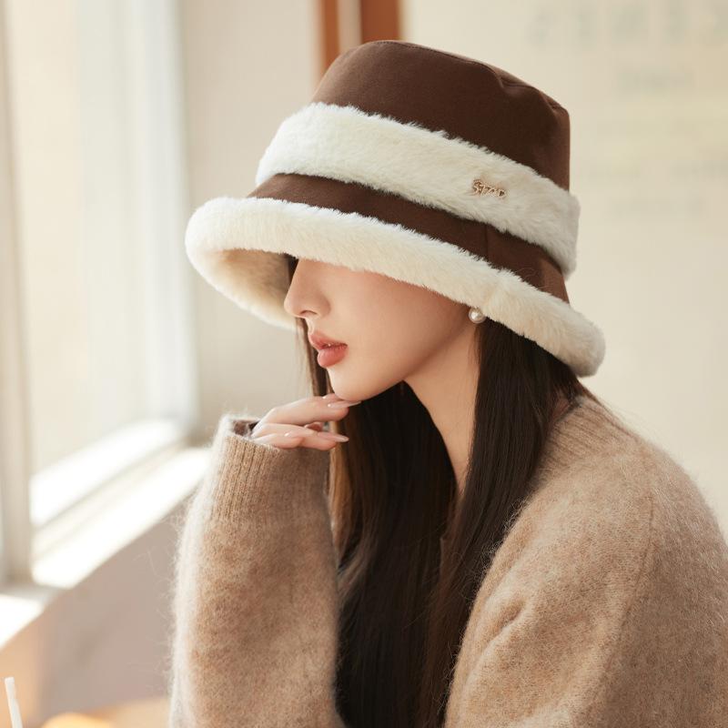New Autumn and Winter Hat for Women In Winter Warm Plus Velvet Thickened Warm Fisherman Hat Big Head Furry Pot Hat