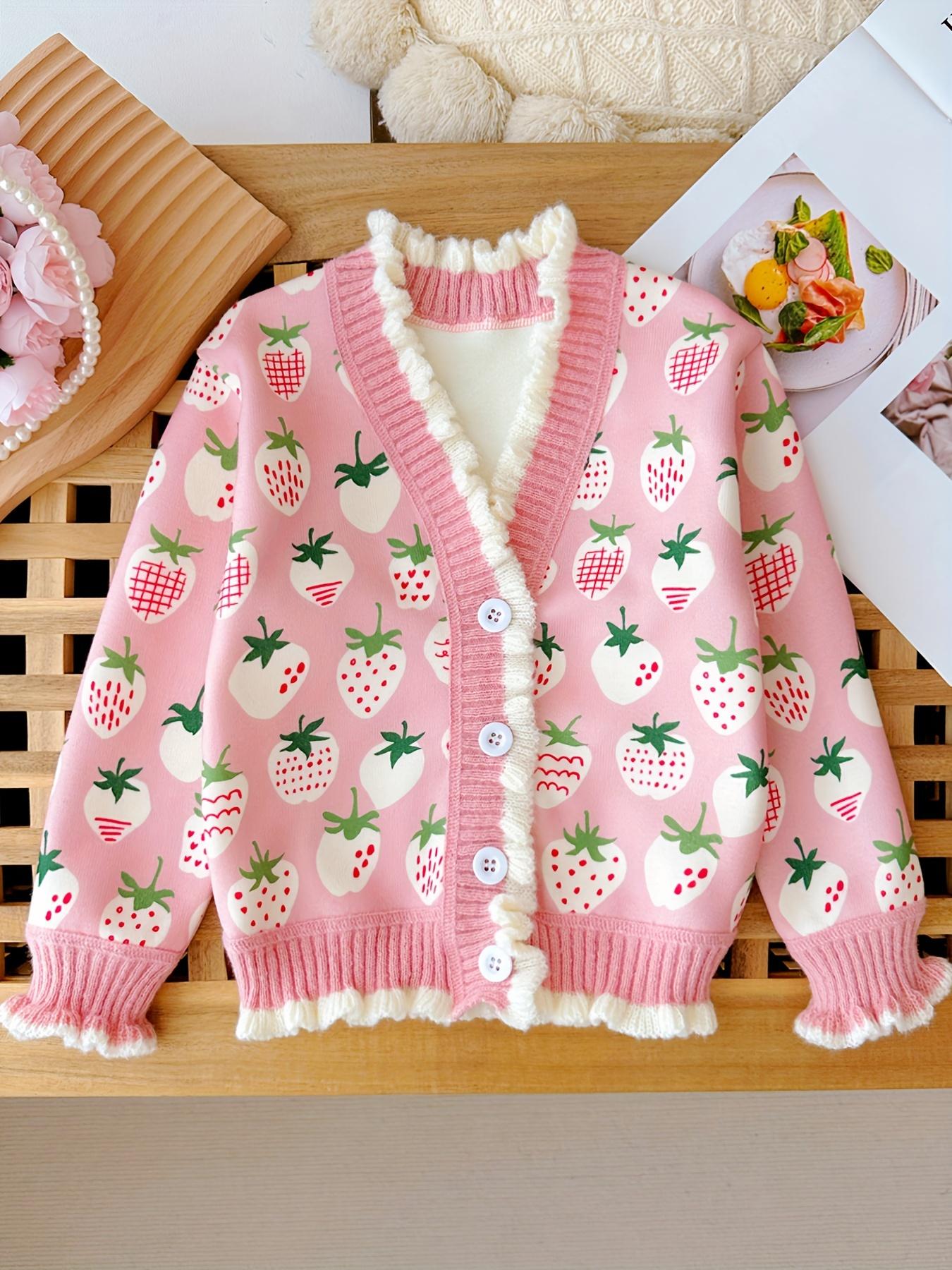 

Girls Cardigan Sweater Autumn New Arrival Kids Fashion Knitwear Baby Spring and Fall Strawberry Style Jacket 160