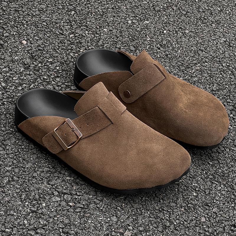 Fashion Fashion Suede Cork Slippers for Men Insole Cork Clogs Sandals with Arch Support Clogs Mules Slippers Leisure Walk Male Half Drag