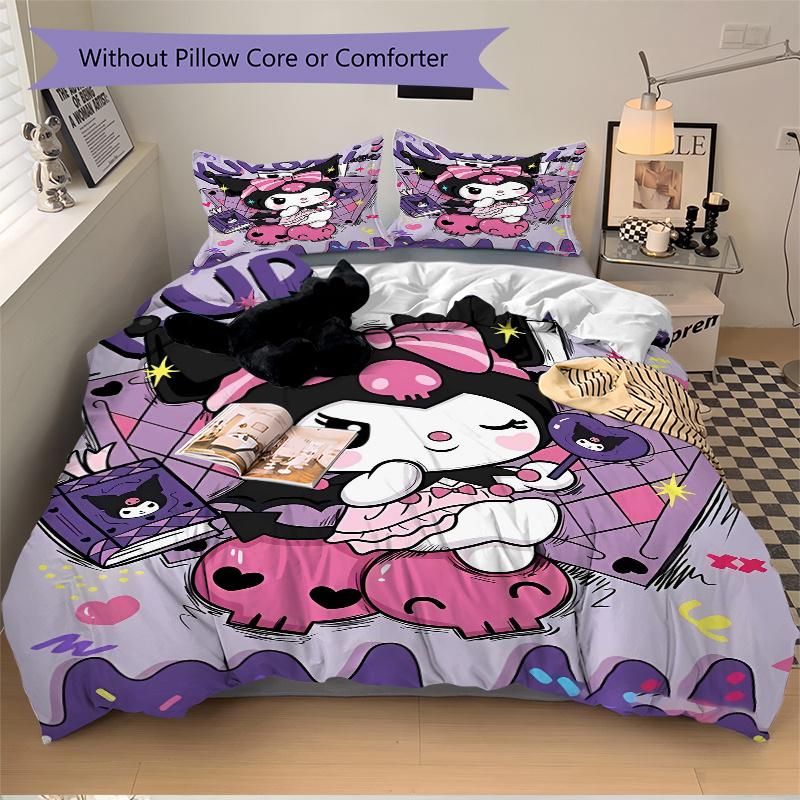 3pcs Pretty Kuromi Quilt Cover Set - Soft and Cozy Bedroom, Guest Room and Dorm Decorative Bedding 3-Piece Set 1 Quilt Cover + 2 Pillow Shams.W08