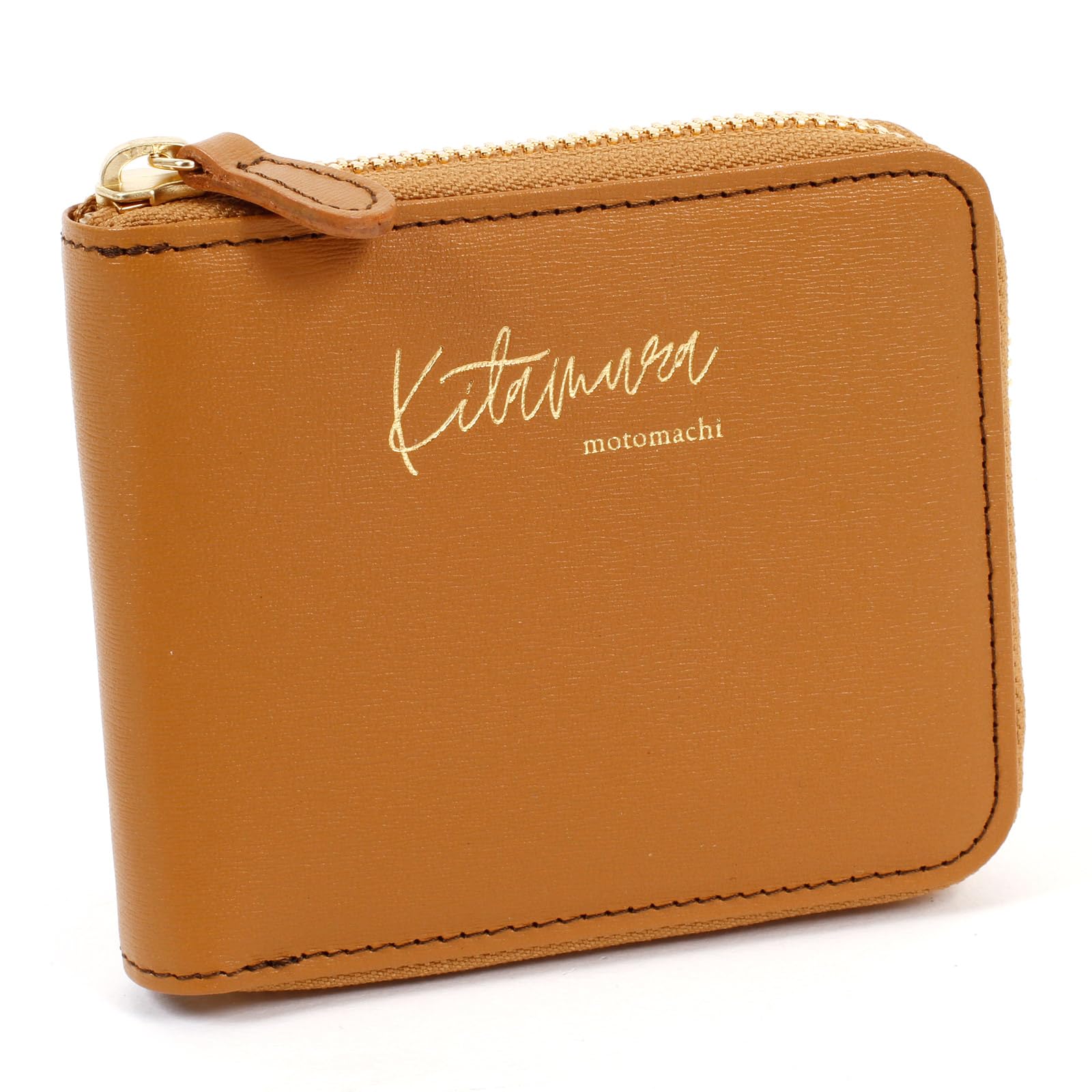 

Handwritten style foil stamped logo wallet NH0853 61501 [Kitamura] bi-fold Camel/Beige [Brown]