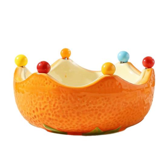 Fruit Plate with Fruit Fruit Bowl Fork Ceramic Orange