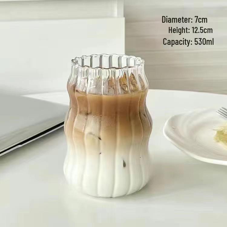 High Borosilicate Glass Vertical Stripe Heat-Resistant Cloud Cup - Transparent, Thickened, Single-Layer Design for Household Use.