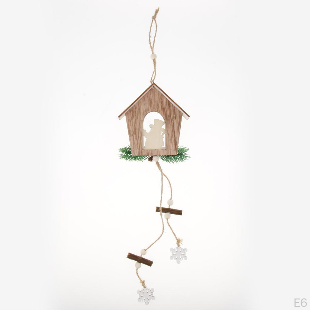 Christmas Ornament Wooden House Door Showcase Tree Hanging Pendant