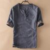 Chinese Style Disc Buckle Imitation Linen Short-sleeved T-shirt Men's Thin Casual Folds Old Cotton Imitation Cotton and Linen Men's T-shirt