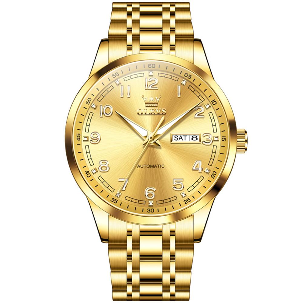 OLEVS Top Luxury Brand Men's Watches Original Automatic Mechanical Watch for Man Gold Stainless Steel Luminous Calendar Week