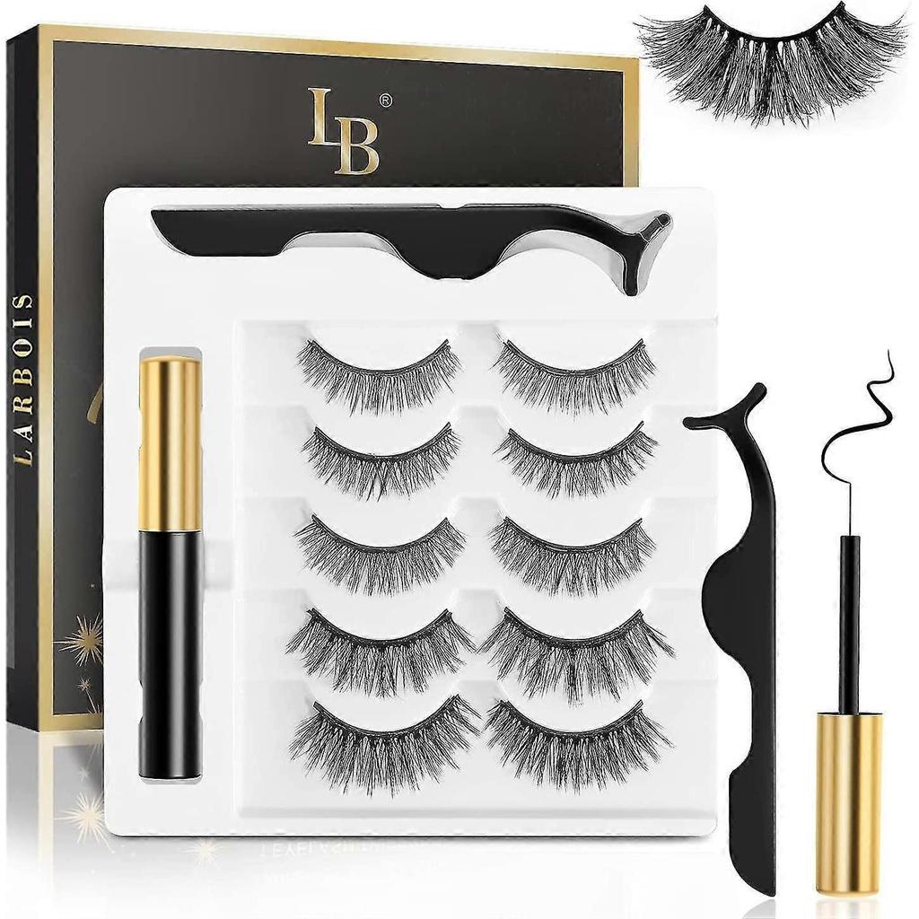 Magnetic Eyelashs Natural Look, 5 Paires Magnetic Eyelashes With Eyeliner Kit, Self Adhesivereusable Fluffy Fake Eyelashes Set And Waterproof&long La