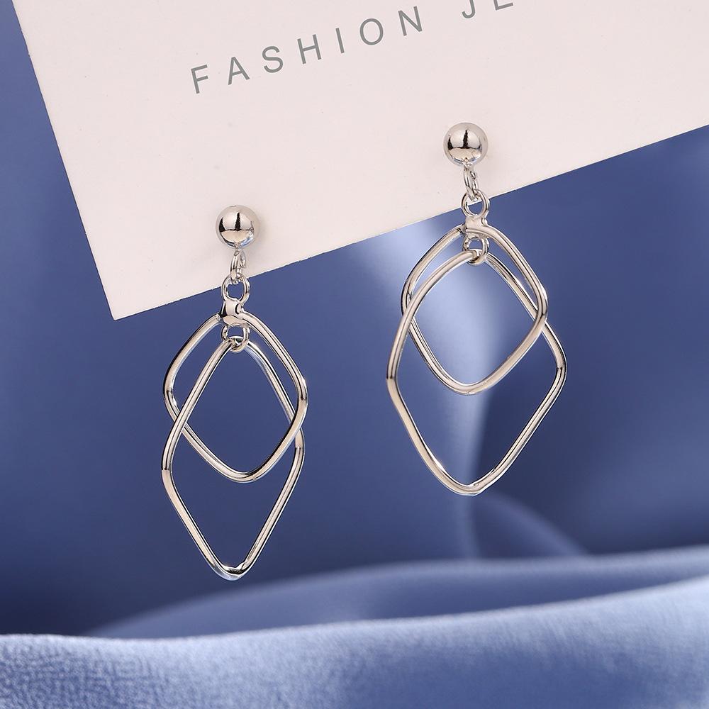 Hollow Square Earrings Temperament Cold Wind Geometric Earrings Commuting Ol Plain Simple Box Earrings Girls