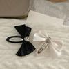 Women Hairpin Smooth Edges Smooth Satin Ribbon Bow Sparkling Rhinestone Rounded BB Clip Hair Accessory