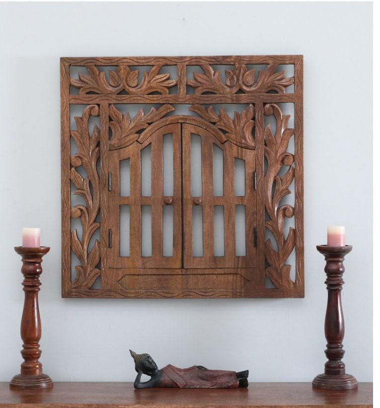 

Handmade Mango Wood Jharokha: Carved Indian Window Wall Hanging разноцветный