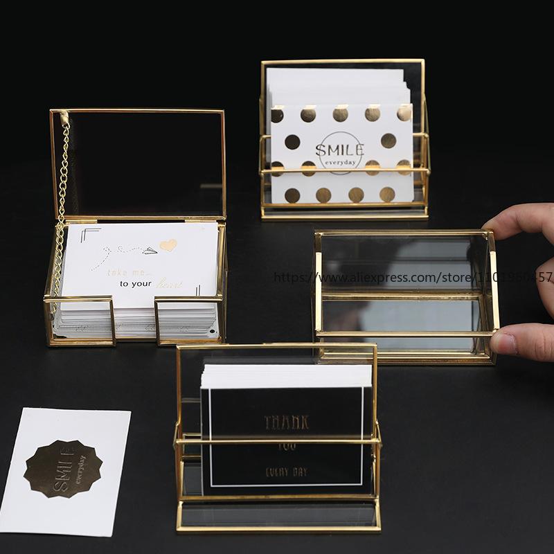 Desktop Business Card Box, Business Card Holder, Desktop Metal Brass, Personalized Glass Business Card Holder, Creative