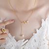 White Sea Shell Floral Shape Tulip Flower Imitation Pearl Fringed Retro Necklace Titanium Steel Girl Girlfriend