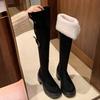 New Spot of the Same Style~ Autumn and Winter 8cm Thick-soled Lamb Wool Thick Heel High Boots Over the Knee Elastic Thin Boots Women